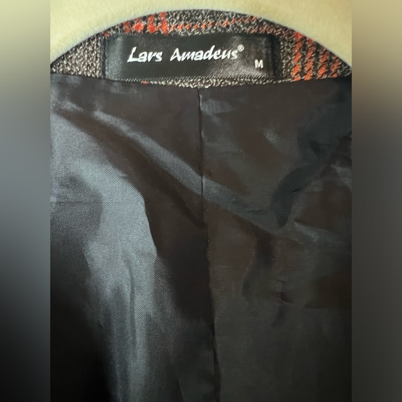 Lars Amadeus Plaid Blazer with Button Closure Fully Lined Shoulder Pads Patch - Picture 5 of 8